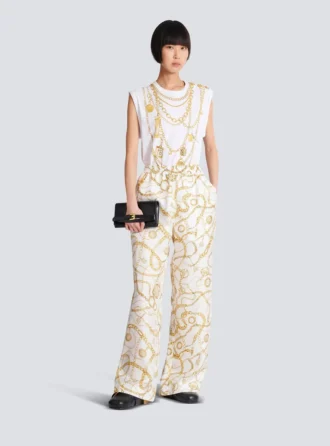 Fließende Seidenhose mit Balmain-Kettenmuster