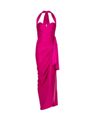 Fließendes, drapiertes Interlock-Jerseykleid