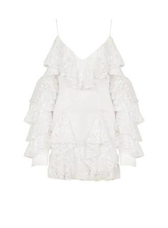 Fließendes Kleid mit Spitzenrüschen