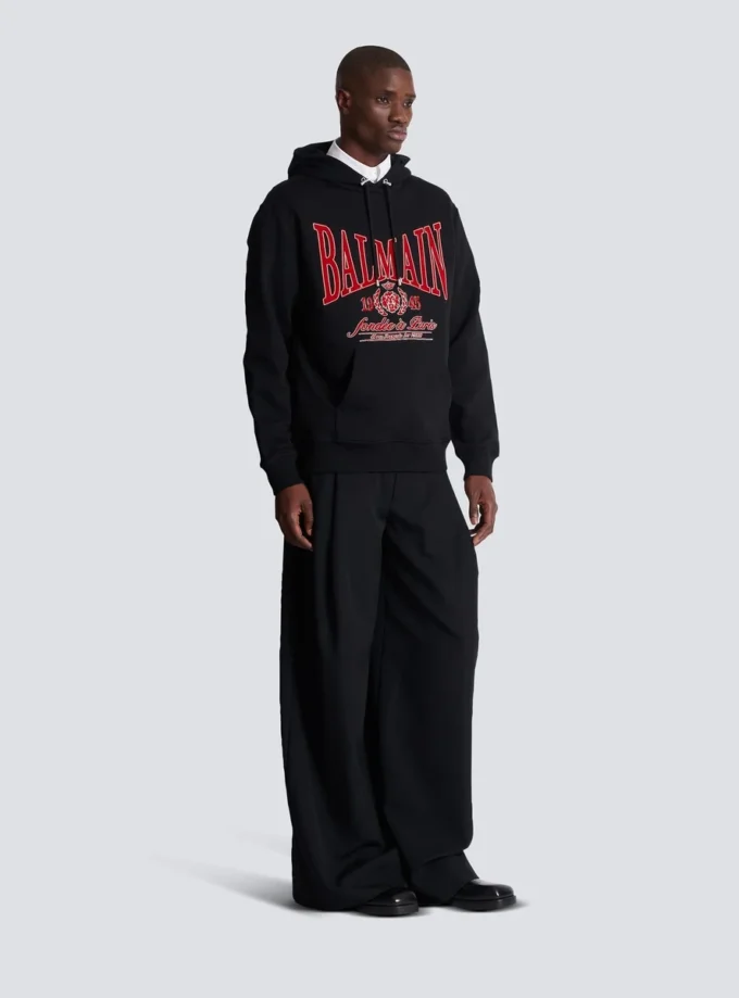 Flocked Balmain College Hoodie Flocked Balmain College Hoodie