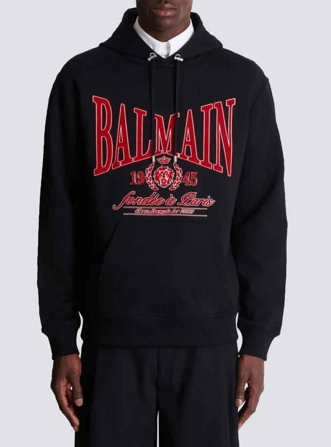 Flocked Balmain College Hoodie Flocked Balmain College Hoodie