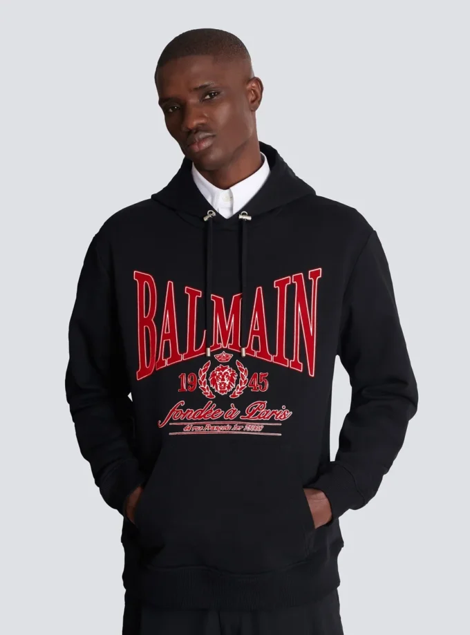 Flocked Balmain College Hoodie Flocked Balmain College Hoodie