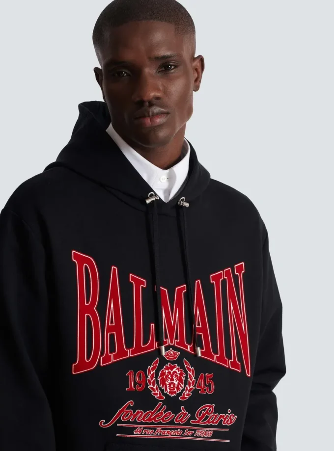 Flocked Balmain College Hoodie Flocked Balmain College Hoodie