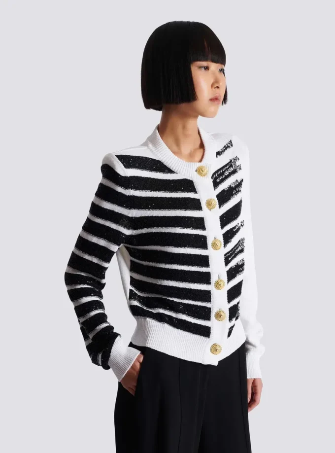Geknöpfter Marinière-Cardigan Geknöpfter Marinière-Cardigan