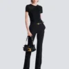 Gerade geschnittene Hose mit Grain-de-Poudre-Muster