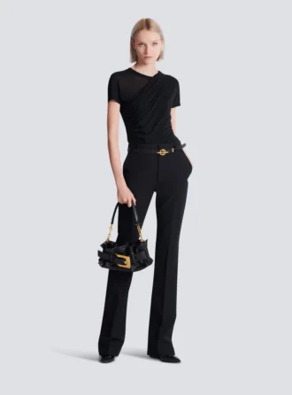 Gerade geschnittene Hose mit Grain-de-Poudre-Muster