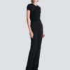 Gerade geschnittene Hose mit Grain-de-Poudre-Muster
