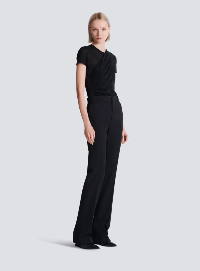 Gerade geschnittene Hose mit Grain-de-Poudre-Muster