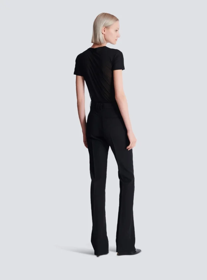 Gerade geschnittene Hose mit Grain-de-Poudre-Muster