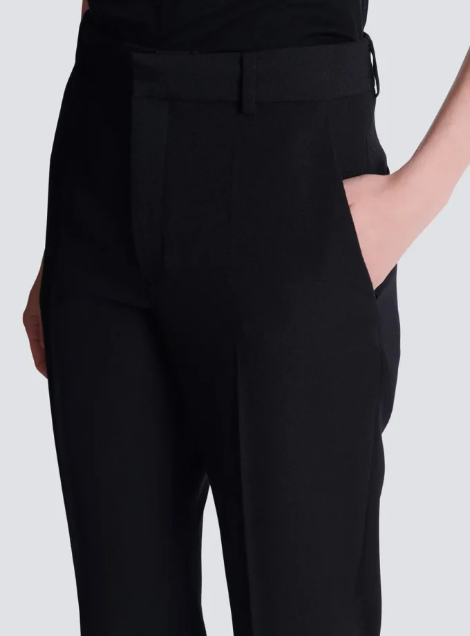 Gerade geschnittene Hose mit Grain-de-Poudre-Muster