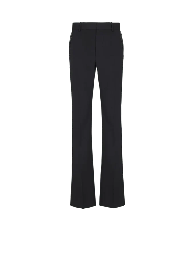 Gerade geschnittene Wollhose mit Kristallstickerei Gerade geschnittene Wollhose mit Kristallstickerei