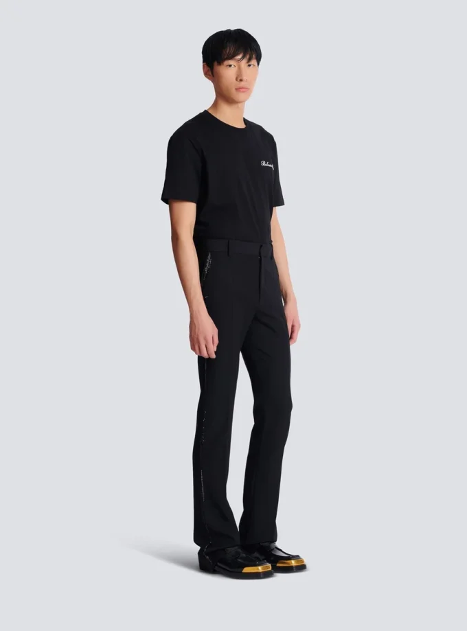 Gerade geschnittene Wollhose mit Kristallstickerei Gerade geschnittene Wollhose mit Kristallstickerei