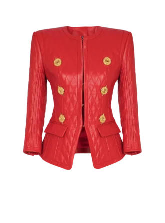 Gesteppte Lammlederjacke mit durchgehender Knopfleiste