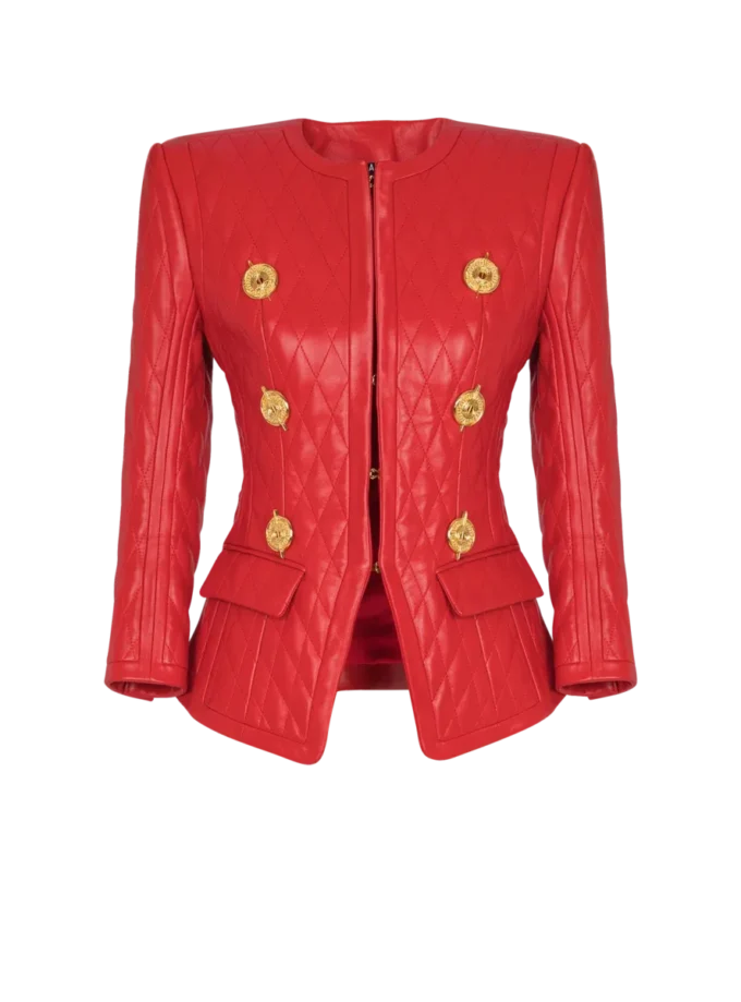 Gesteppte Lammlederjacke mit durchgehender Knopfleiste Gesteppte Lammlederjacke mit durchgehender Knopfleiste