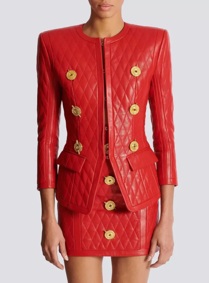 Gesteppte Lammlederjacke mit durchgehender Knopfleiste Gesteppte Lammlederjacke mit durchgehender Knopfleiste