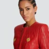 Gesteppte Lammlederjacke mit durchgehender Knopfleiste Gesteppte Lammlederjacke mit durchgehender Knopfleiste
