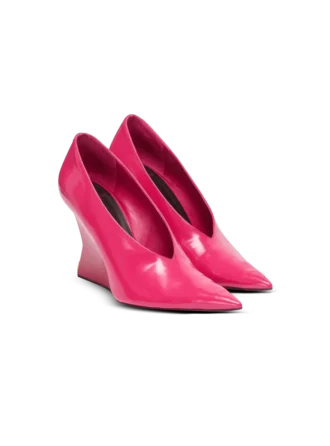 Glänzende Pumps aus Lammleder mit Keilabsatz