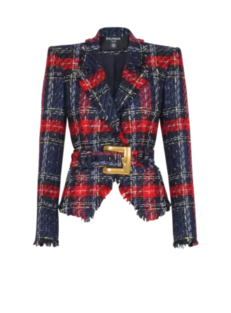 Gürteljacke aus kariertem Tweed