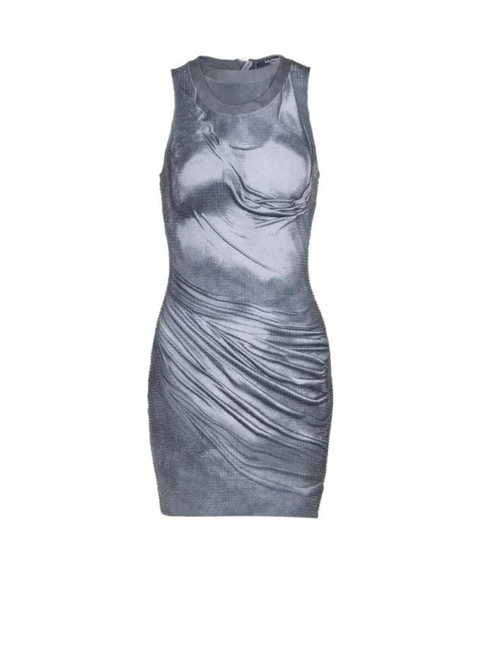 Halterneck-Kleid mit Trompe-l’œil-Strassverzierung Halterneck-Kleid mit Trompe-l’œil-Strassverzierung