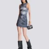 Halterneck-Kleid mit Trompe-l’œil-Strassverzierung Halterneck-Kleid mit Trompe-l’œil-Strassverzierung