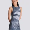 Halterneck-Kleid mit Trompe-l’œil-Strassverzierung Halterneck-Kleid mit Trompe-l’œil-Strassverzierung