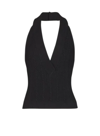 Halterneck-Top mit Zopfmuster