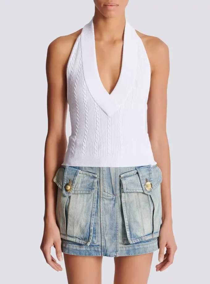 Halterneck-Top mit Zopfmuster Halterneck-Top mit Zopfmuster