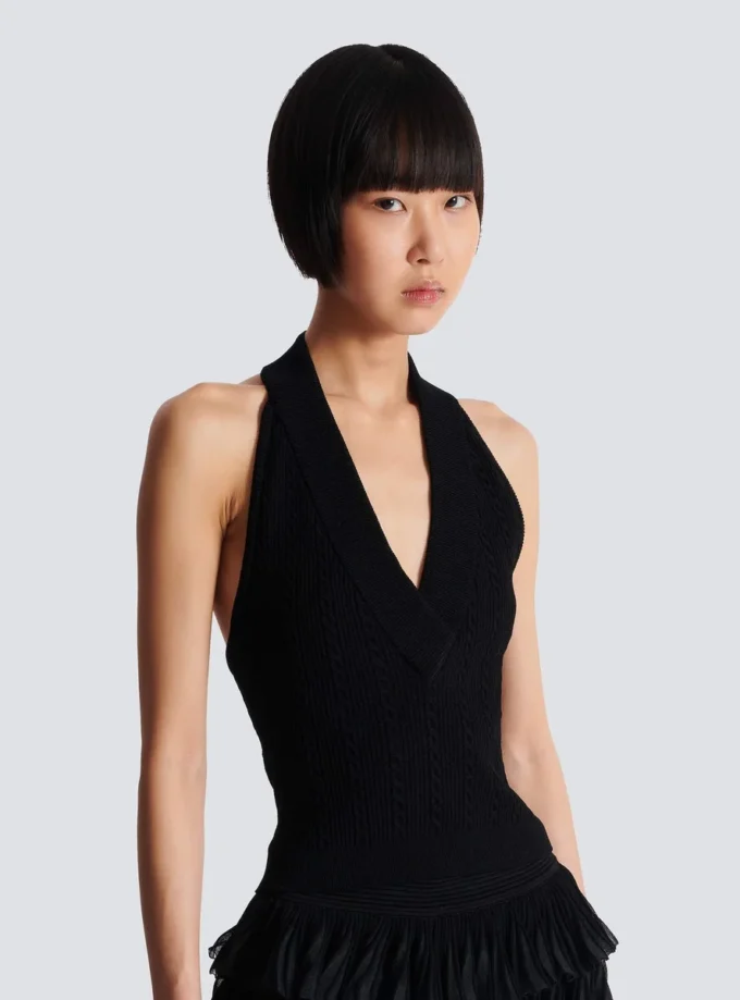 Halterneck-Top mit Zopfmuster Halterneck-Top mit Zopfmuster