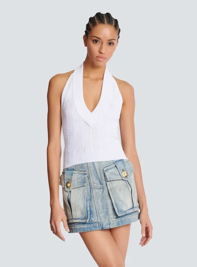 Halterneck-Top mit Zopfmuster Halterneck-Top mit Zopfmuster