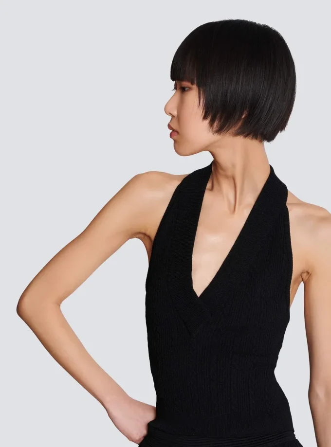 Halterneck-Top mit Zopfmuster Halterneck-Top mit Zopfmuster