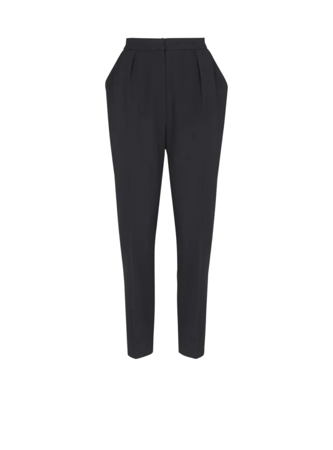 Hoch taillierte Hose mit Grain-de-Poudre-Muster