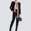 Hoch taillierte Hose mit Grain-de-Poudre-Muster
