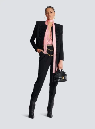 Hoch taillierte Hose mit Grain-de-Poudre-Muster