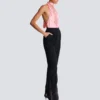 Hoch taillierte Hose mit Grain-de-Poudre-Muster