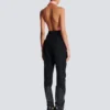 Hoch taillierte Hose mit Grain-de-Poudre-Muster