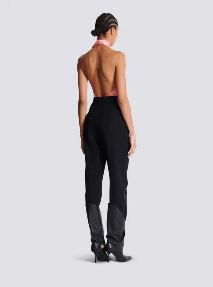 Hoch taillierte Hose mit Grain-de-Poudre-Muster
