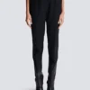 Hoch taillierte Hose mit Grain-de-Poudre-Muster