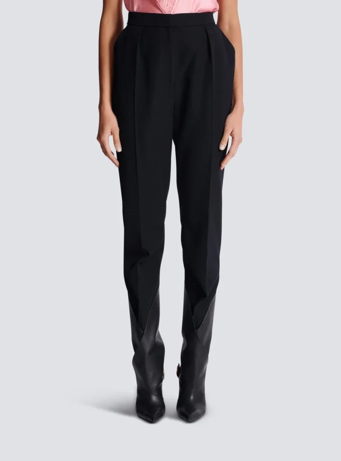 Hoch taillierte Hose mit Grain-de-Poudre-Muster