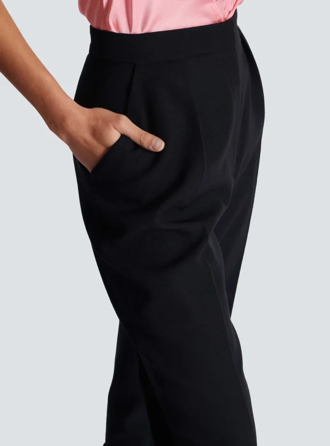 Hoch taillierte Hose mit Grain-de-Poudre-Muster