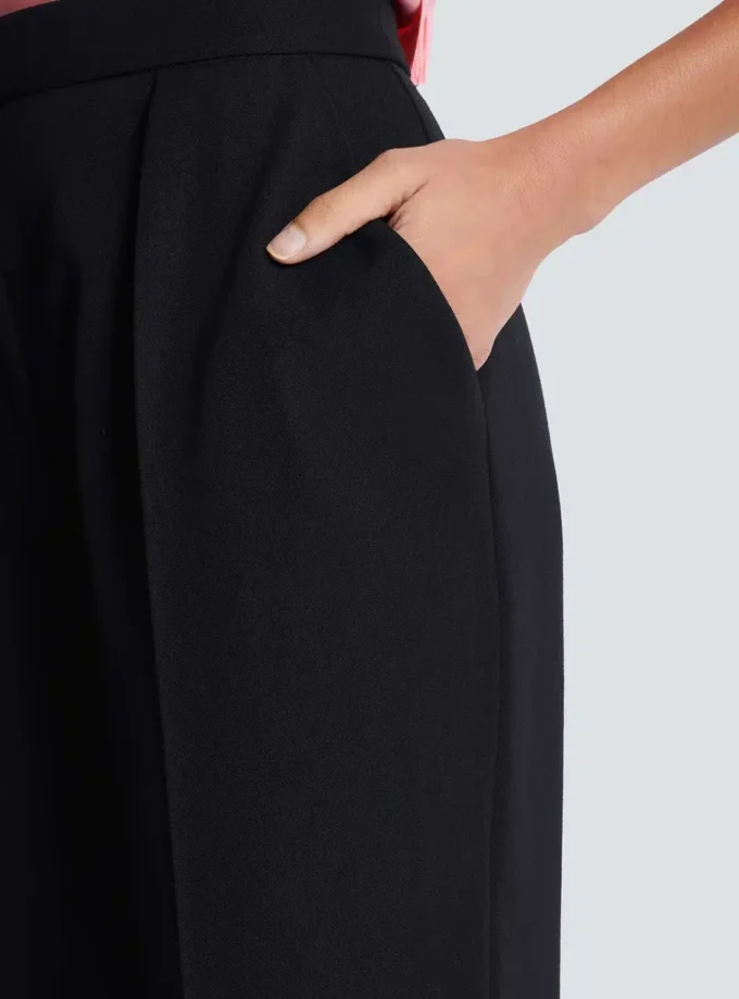 Hoch taillierte Hose mit Grain-de-Poudre-Muster