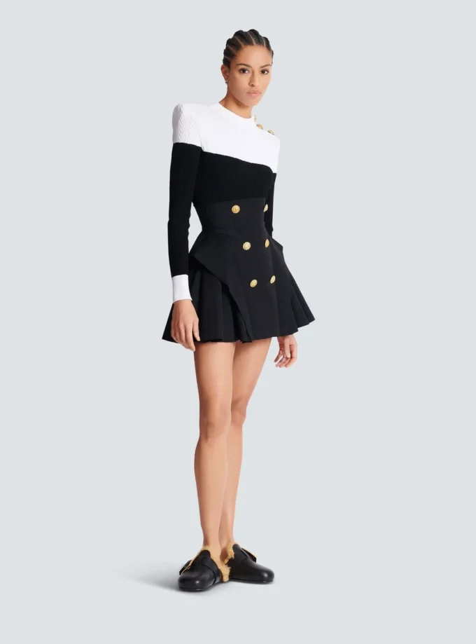 Hoch taillierter Rock mit Grain de Poudre-Muster Hoch taillierter Rock mit Grain de Poudre-Muster