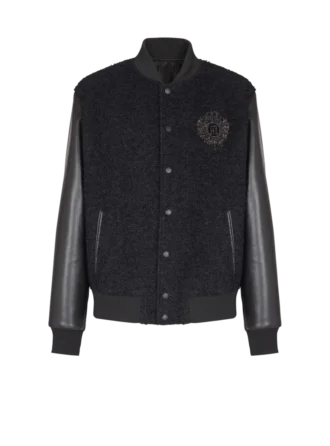 Jacke aus Varsity-Tweed und Kunstleder