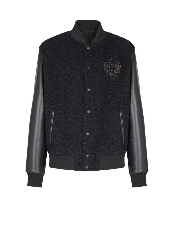 Jacke aus Varsity-Tweed und Kunstleder Jacke aus Varsity-Tweed und Kunstleder