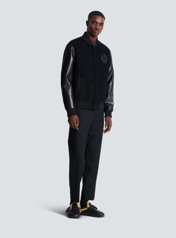 Jacke aus Varsity-Tweed und Kunstleder Jacke aus Varsity-Tweed und Kunstleder