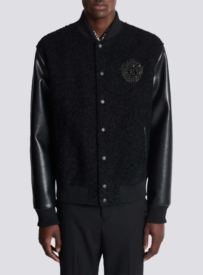 Jacke aus Varsity-Tweed und Kunstleder Jacke aus Varsity-Tweed und Kunstleder