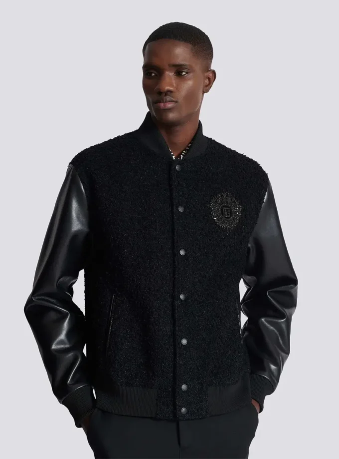 Jacke aus Varsity-Tweed und Kunstleder Jacke aus Varsity-Tweed und Kunstleder