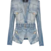 Jeansjacke mit 1 Knopf und Gürtel Jeansjacke mit 1 Knopf und Gürtel