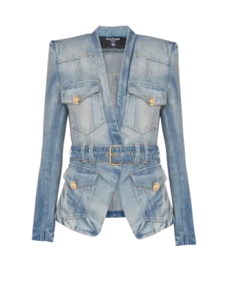 Jeansjacke mit 1 Knopf und Gürtel