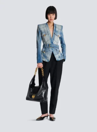 Jeansjacke mit 1 Knopf und Gürtel