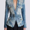 Jeansjacke mit 1 Knopf und Gürtel Jeansjacke mit 1 Knopf und Gürtel